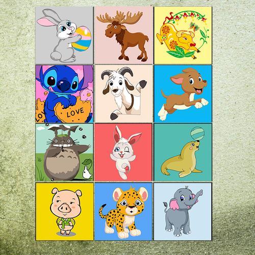 厂家直销diy数字油画手绘油画卡通儿童客厅装饰画20*20动物连连看
